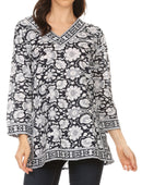 Sakkas Assia Damask Floral Long Sleeve Blouse Tunic