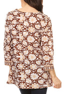 Sakkas Assia Damask Floral Long Sleeve Blouse Tunic