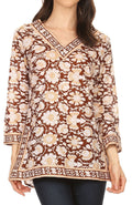 Sakkas Assia Damask Floral Long Sleeve Blouse Tunic#color_Brown