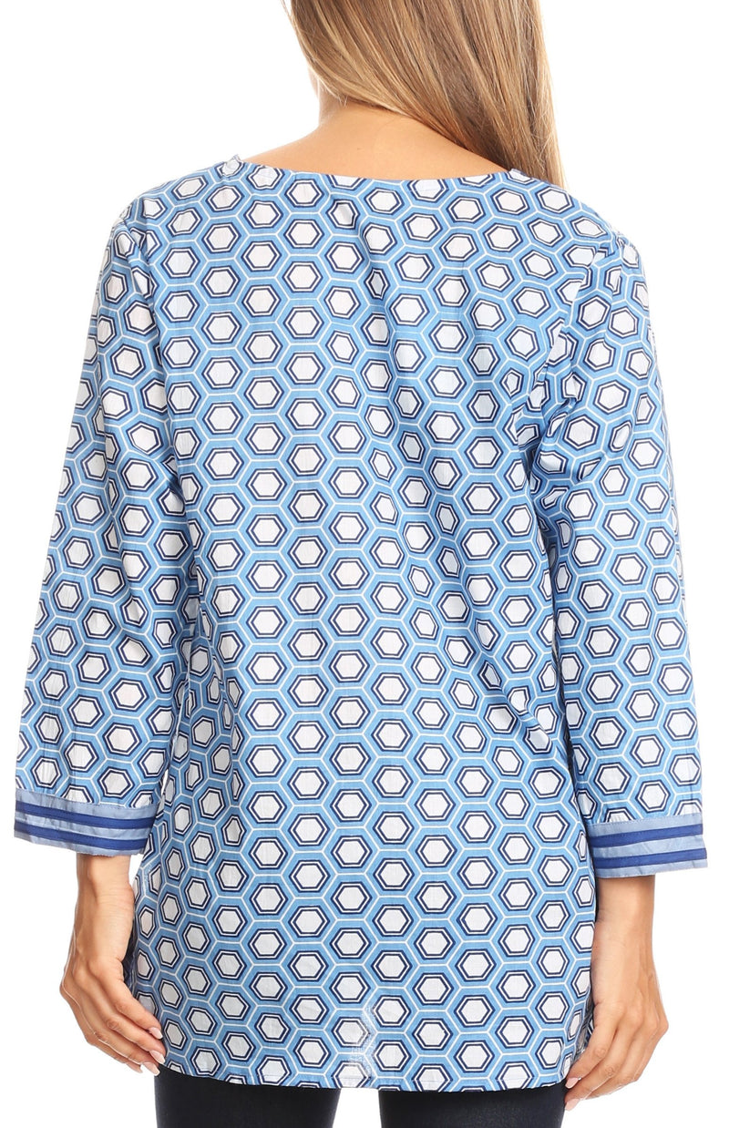 Sakkas Lia Unique Honeycomb Rayon Tunic Top with 3/4 Sleeve
