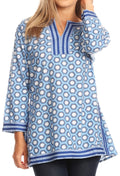 Sakkas Lia Unique Honeycomb Rayon Tunic Top with 3/4 Sleeve#color_Blue