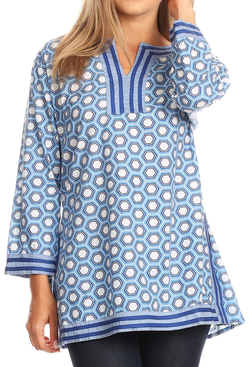Sakkas Lia Unique Honeycomb Rayon Tunic Top with 3/4 Sleeve