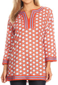Sakkas Lia Unique Honeycomb Rayon Tunic Top with 3/4 Sleeve#color_Orange