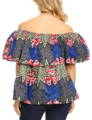 Sakkas Imani Colorful Wax African Ankara Dutch Off-shoulder Blouse Top Gorgeous