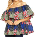 Sakkas Imani Colorful Wax African Ankara Dutch Off-shoulder Blouse Top Gorgeous#color_38-Multi