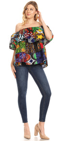 Sakkas Imani Colorful Wax African Ankara Dutch Off-shoulder Blouse Top Gorgeous