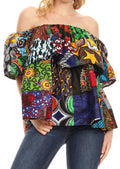 Sakkas Imani Colorful Wax African Ankara Dutch Off-shoulder Blouse Top Gorgeous#color_421-Multi