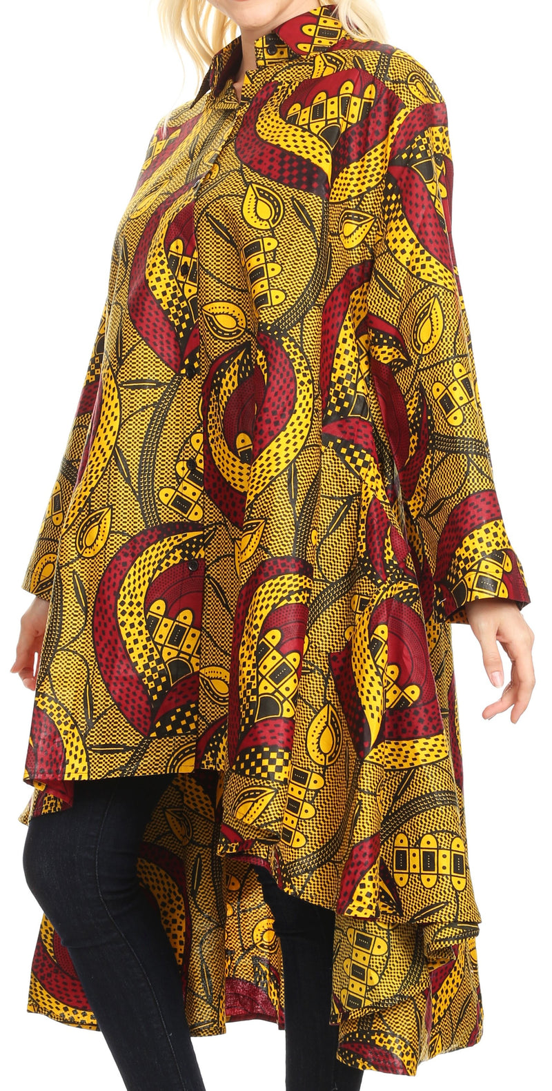 Sakkas Sol Womens Summer Swing Loose Dress African Print Roll up Sleeve Button