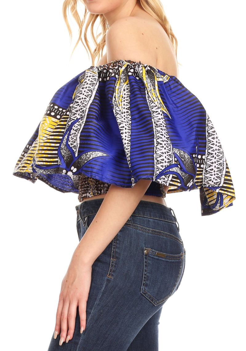Sakkas Zola Women's Off Shoulder Pullover Blouse Top in African Ankara Wax Print