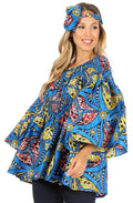 Sakkas Mela Women's Long Sleeve Peplum Off Shoulder Blouse Top in African Ankara#color_2291-62-Multi