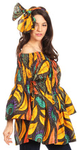 Sakkas Mela Women's Long Sleeve Peplum Off Shoulder Blouse Top in African Ankara#color_2229-50-Multi