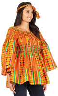 Sakkas Mela Women's Long Sleeve Peplum Off Shoulder Blouse Top in African Ankara#color_2291-64-Multi