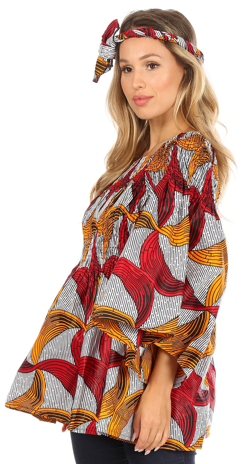 Sakkas Mela Women's Long Sleeve Peplum Off Shoulder Blouse Top in African Ankara