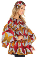 Sakkas Mela Women's Long Sleeve Peplum Off Shoulder Blouse Top in African Ankara#color_2291-65-Multi