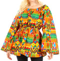 Sakkas Mela Women's Long Sleeve Peplum Off Shoulder Blouse Top in African Ankara#color_43-Multi