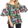 Sakkas Miranda Women's African Ankara Cold Shoulder Short Sleeve Flare Top Blouse#color_37-Multi