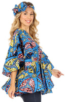 Sakkas Antonella Women's Ruffle Short Sleeve African Ankara V neck Wrap Top Blouse