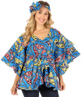 Sakkas Antonella Women's Ruffle Short Sleeve African Ankara V neck Wrap Top Blouse#color_62-Multi