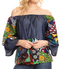 Sakkas Desta Off-shoulder Tent Top Blouse on Chambray and Wax African Ankara Print#color_421-Multi