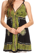 Sakkas  Ava Embroidered V-Neck Adjustable Strap Elastic Tank Top#color_Black/Green