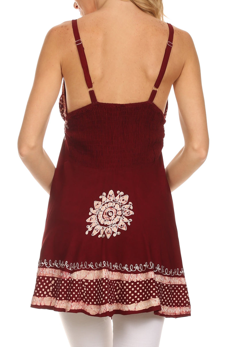 Sakkas  Ava Embroidered V-Neck Adjustable Strap Elastic Tank Top