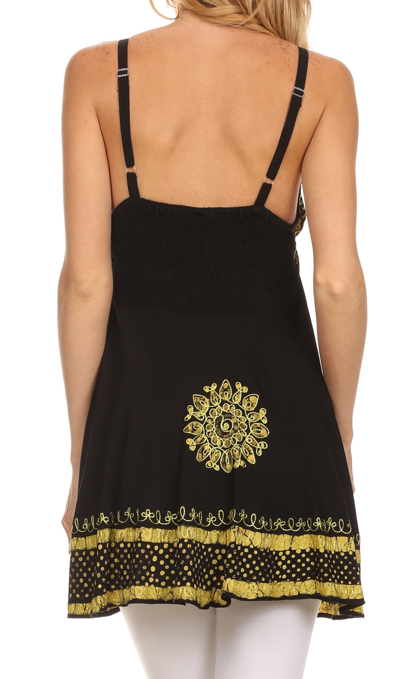 Sakkas  Ava Embroidered V-Neck Adjustable Strap Elastic Tank Top