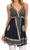 Sakkas  Ava Embroidered V-Neck Adjustable Strap Elastic Tank Top#color_Navy/Cream