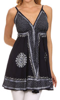 Sakkas  Ava Embroidered V-Neck Adjustable Strap Elastic Tank Top#color_Navy/Grey