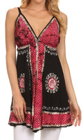 Sakkas  Ava Embroidered V-Neck Adjustable Strap Elastic Tank Top#color_Pink/Black