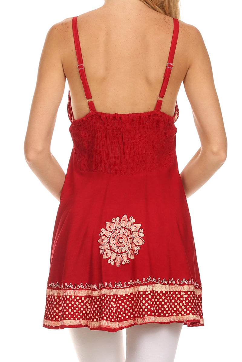 Sakkas  Ava Embroidered V-Neck Adjustable Strap Elastic Tank Top