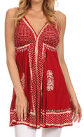 Sakkas  Ava Embroidered V-Neck Adjustable Strap Elastic Tank Top#color_Red/Cream