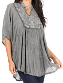 Sakkas  Amori V-Neck Embroidery Poncho Top / Cover Up