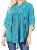 Sakkas  Amori V-Neck Embroidery Poncho Top / Cover Up#color_A-Turquoise