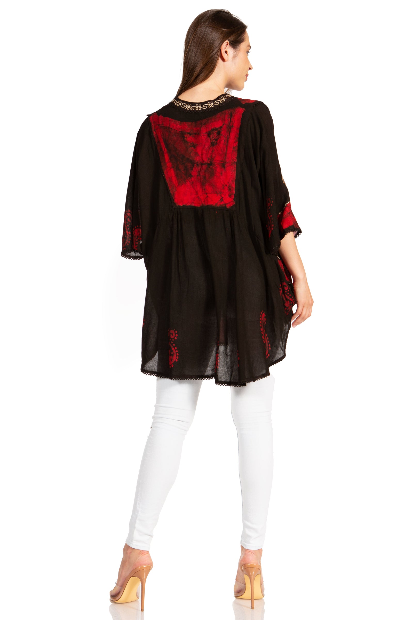 Sakkas 30A - Amori V-Neck Embroidery Poncho Top/Cover Up - Black/Green - OS - ShopStyle Tops