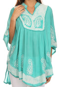Sakkas  Amori V-Neck Embroidery Poncho Top / Cover Up#color_Mint/White