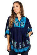 Sakkas  Amori V-Neck Embroidery Poncho Top / Cover Up#color_Navy/Turquoise