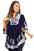 Sakkas  Amori V-Neck Embroidery Poncho Top / Cover Up#color_Navy/White
