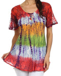 Sakkas Padmini Sequin Tie Dye Blouse#color_Coral