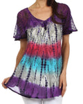 Sakkas Padmini Sequin Tie Dye Blouse#color_Purple