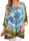Sakkas Bala Tie Dye Semi-Sheer Tunic Blouse Cover Up#color_Blue/Green