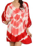 Sakkas Bala Tie Dye Semi-Sheer Tunic Blouse Cover Up#color_Coral/Red