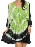Sakkas Bala Tie Dye Semi-Sheer Tunic Blouse Cover Up#color_Lime/Black