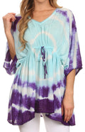 Sakkas Bala Tie Dye Semi-Sheer Tunic Blouse Cover Up#color_Purple