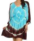 Sakkas Bala Tie Dye Semi-Sheer Tunic Blouse Cover Up#color_SkyBlue/Brown