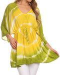 Sakkas Bala Tie Dye Semi-Sheer Tunic Blouse Cover Up#color_Yellow/Green