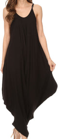 Sakkas Ganesa Sleeveless Spaghetti Strap Long Handkerchief Sides Blouse Top Shirt#color_Black