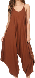 Sakkas Ganesa Sleeveless Spaghetti Strap Long Handkerchief Sides Blouse Top Shirt#color_Brown