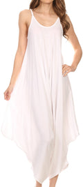 Sakkas Ganesa Sleeveless Spaghetti Strap Long Handkerchief Sides Blouse Top Shirt#color_White