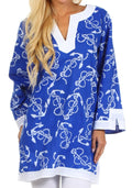 Sakkas Anchor Cotton Long Sleeve Tunic Blouse#color_Blue