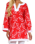 Sakkas Anchor Cotton Long Sleeve Tunic Blouse#color_Red
